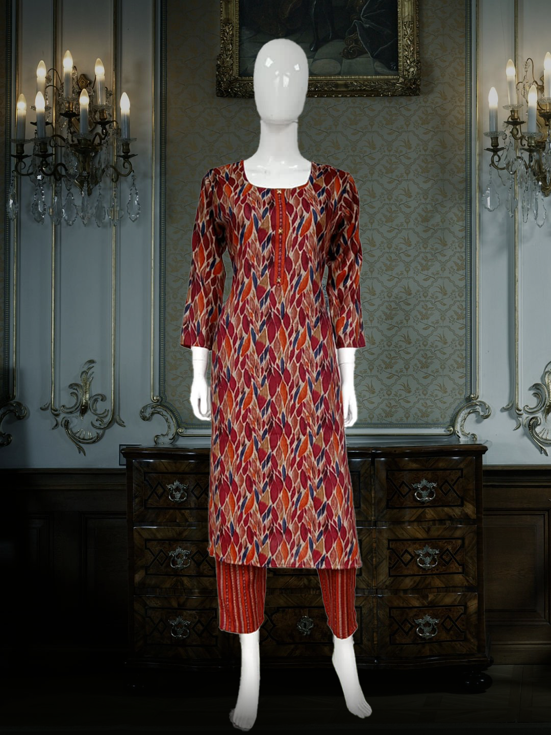 Cotton Suits Printed Maroon Mix