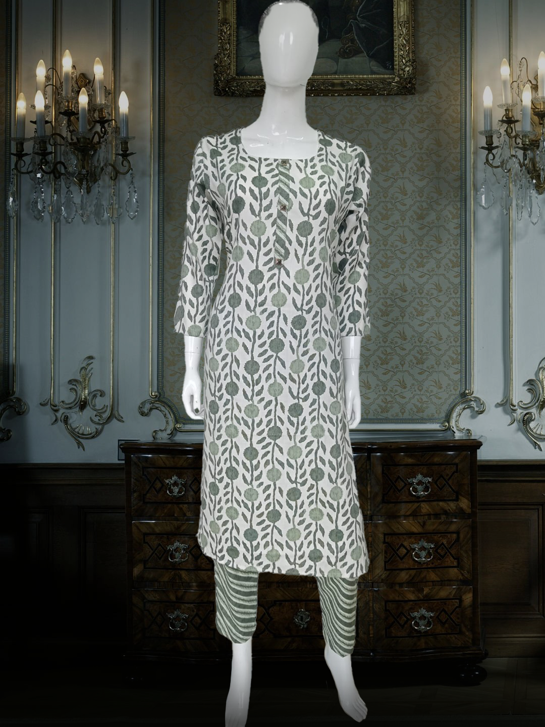 Cotton Suits Printed Light Gray