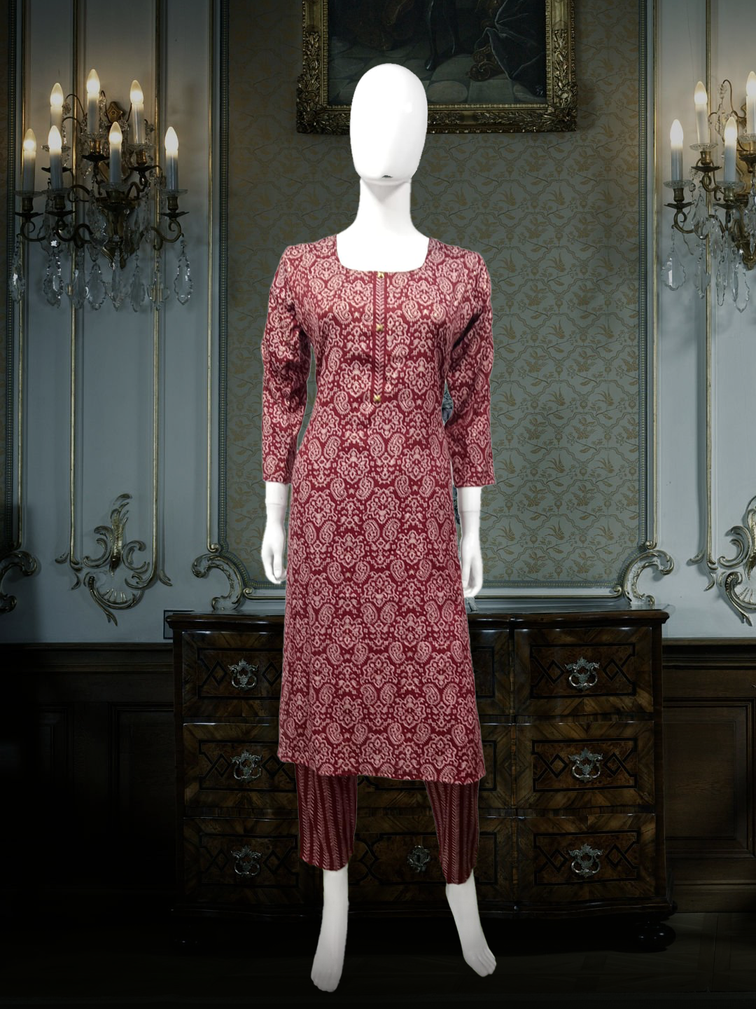Cotton Suits Printed Maroon