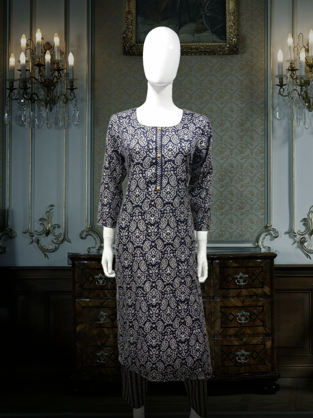 Cotton Suits Printed Dark Blue