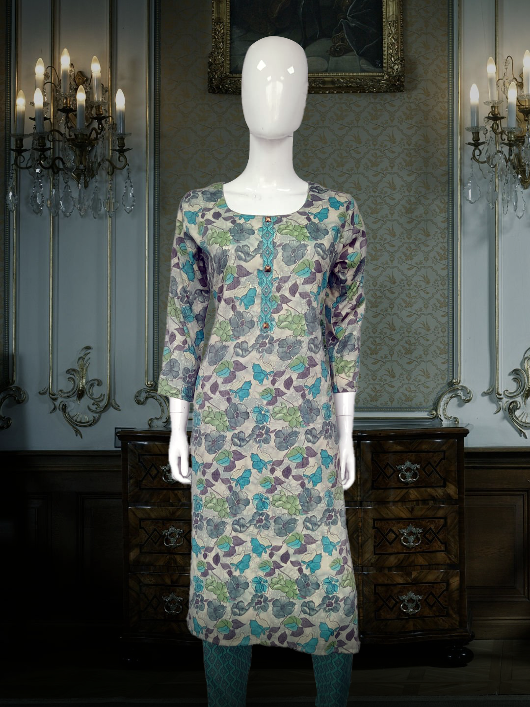 Cotton Suits Printed Blue
