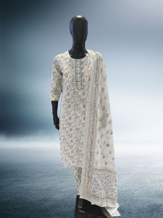 Muslin Suit Cream White Colour