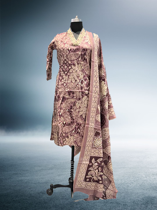 Muslin Suit Maroon Colour