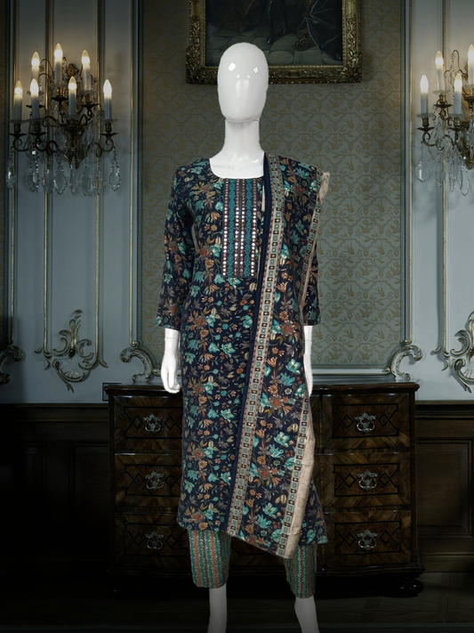 Muslin Suit Blue Colour