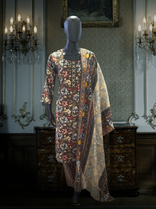 Muslin Suit Coffee Colour
