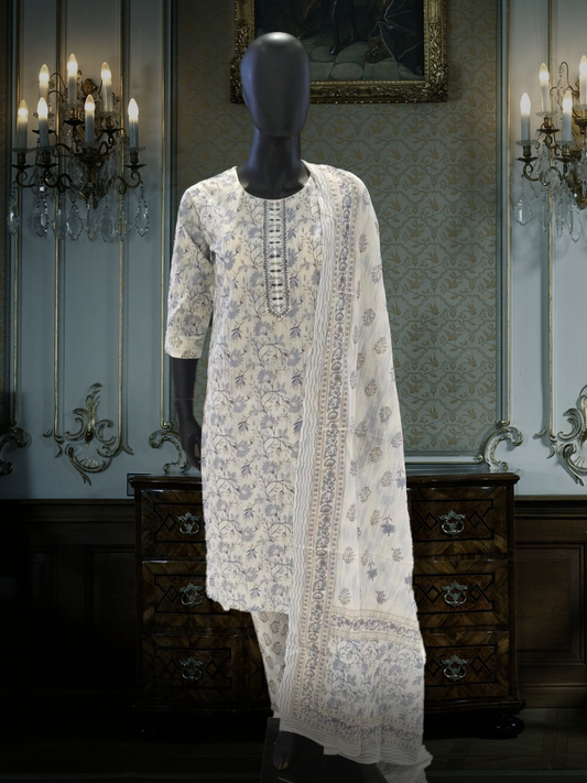 Muslin Suit White Cream  Colour