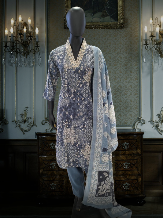 Muslin Suit Light Blue Colour